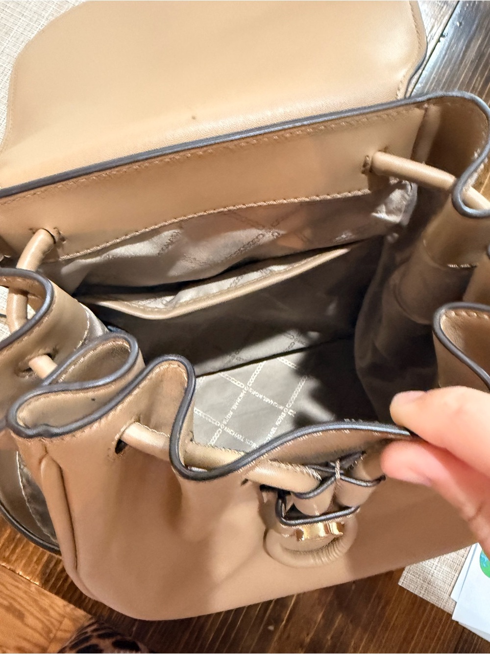 Michael Kors Camel Tan Leather MK Ring Backpack - Picture 2 of 5